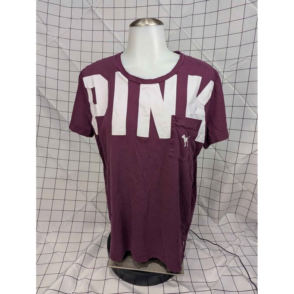 Victoria's Secret PINK ~ Burgundy/ White Graphics Campus Style T-shirt ~ Small